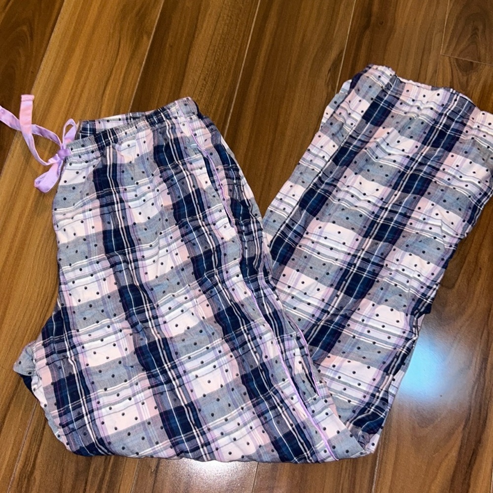 Small Victoria’s Secret blue purple plaid polka dot dotted Swiss pajama pants